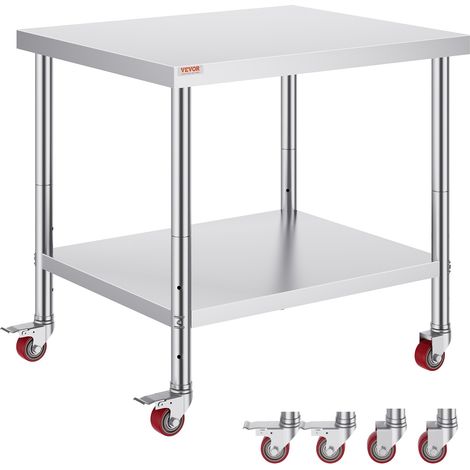 Table de Travail Cuisine 91x76x86 cm Table de Travail Inox avec Roulettes et Freins Capacité de Charge 100 kg pour Préparation des Repas Cafétérias Hôtels Hôpitaux Cliniques Restaurant (1/5)
