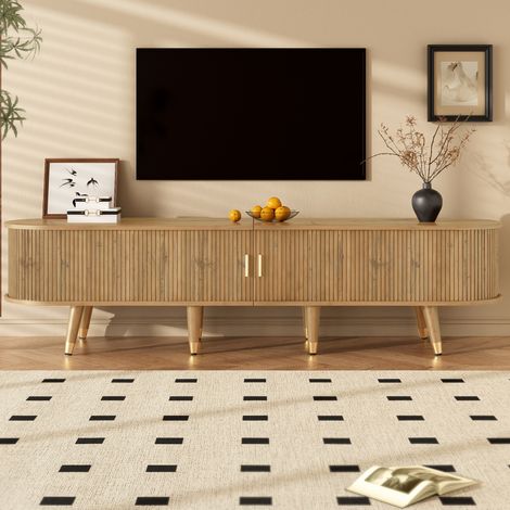 Mueble TV 175x38x45 cm color madera en MDF con puerta corredera, cajones y estantes (1/5)