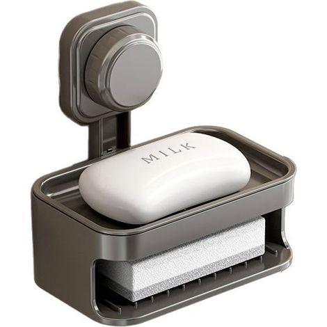 Porte-savon - Support de savon de douche à ventouse - Porte-savon suspendu - Douche - Salle de bain - Cuisine - Toilettes - Gris (1/5)