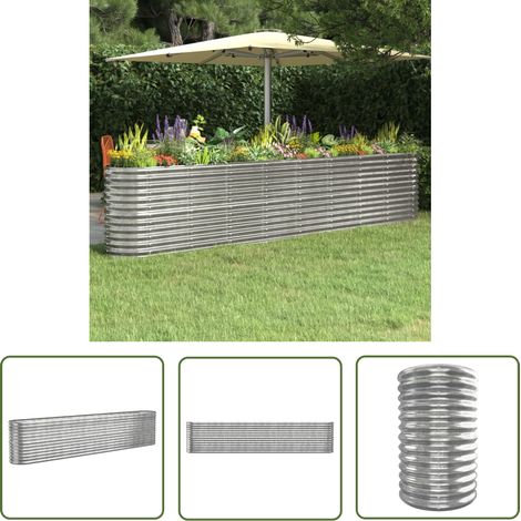 The Living Store Lit surélevé de jardin Acier enduit de poudre Argenté - Jardinière Surélevée - Bac À Fleurs - Pots De Jardin - Décoration Extérieur - Jardin Vertical (1/5)