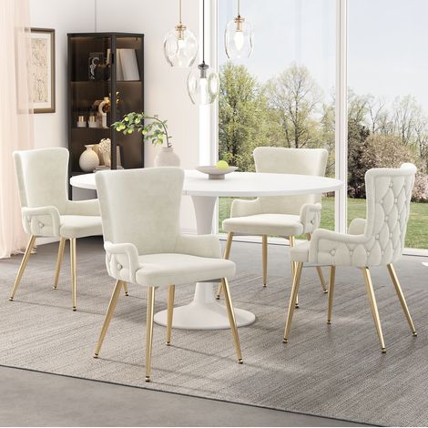 Chaise de salle à manger en velours, lot de 4, beige HAVRYA (1/5)