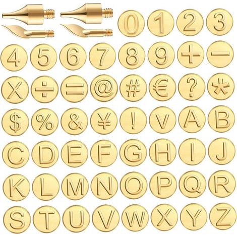 Set di 56 strumenti per pirografia, teste per pirografia con alfabeto (incluse lettere e numeri), adatto per pirografia, lavori fai da te, stampa a rilievo, incisione