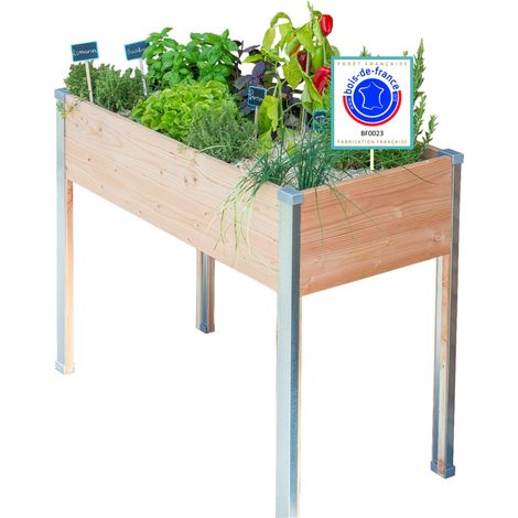 Jardinière sur pieds en bois Douglas non traité – Dimensions 100cm x 45cm x 80cm – 68L – Fabrication française – Angles en aluminium recyclable – Mon Petit Potager (1/2)