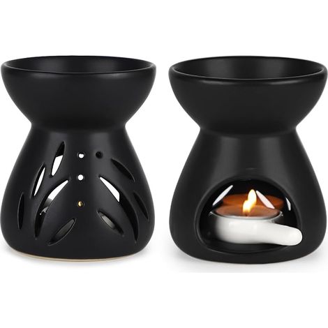LALAGO 2pcs Lampe à Parfum en Céramique, Brûleur Huile Essentielle avec Cuillère à Bougie, Oil Burner pour Aux Cadeaux de Décoration Intérieure, Diffuseur d'arômes en Forme d'entonnoir(Noir) (1/5)