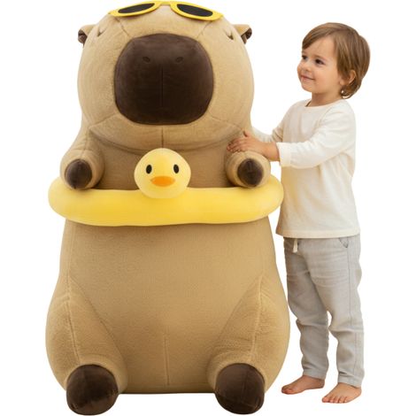 Grand coussin en peluche capybara avec canard 100 cm (1/5)