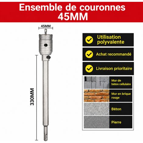Scie trépan béton et maçonnerie pour perforateur, kit queue ronde 45 mm 1 g – Livraison gratuite