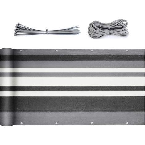 Brise Vue Balcon Jardin Terrasse HDPE 3 m x 0,75 m, Rayures Grises (1/5)