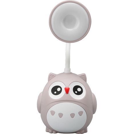 Lampe de bureau hibou LED à 2 niveaux avec porte-stylo, lampe de bureau rechargeable USB protégeant les yeux, gris clair (1/5)