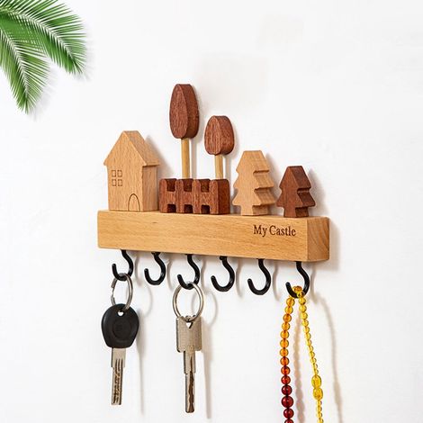 Portachiavi da parete - 6 ganci per chiavi - Portachiavi per ingresso/corridoio - Portachiavi in legno per la decorazione della casa - Scaffale portaoggetti per camera da letto (1/5)