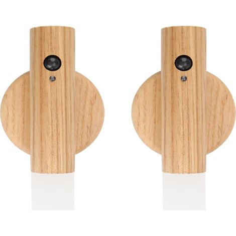 Applique Murale en Bois avec Détecteur de Mouvement - Veilleuse d'Intérieur Rechargeable Sans Fil, Batterie Magnétique, Interrupteur pour Chambre, Couloir, Escalier (Frêne, 2 Pièces)
