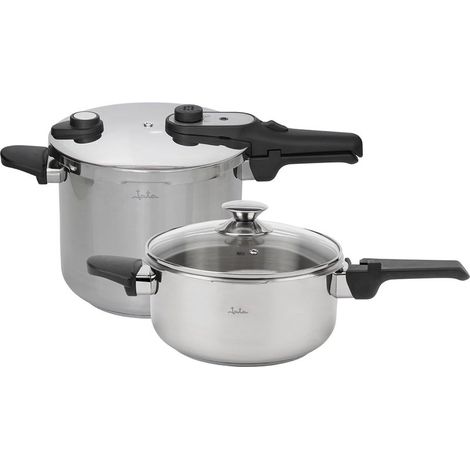Ollas a presión JATA HOGAR HOLL2547 Express de 4 l + 7 l, acero inoxidable SUS304, compatibles con inducción, 2 niveles de presi (1/5)