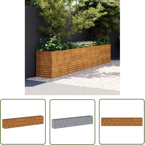 The Living Store Lit surélevé de jardin 385x50x69 cm acier corten - Jardinière - Lit Surélevé - Acier Corten - Bac À Fleurs - Déco Jardin (1/5)