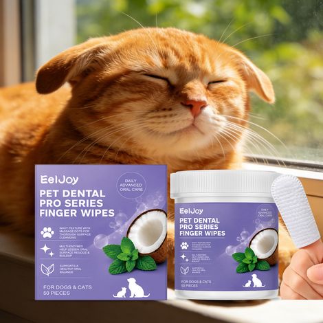 Lingettes nettoyantes pour le nettoyage dentaire des animaux de compagnie, pour le nettoyage quotidien des dents et des oreilles des chats et des chiens - lingettes jetables pratiques - 50 pièces (1/5)