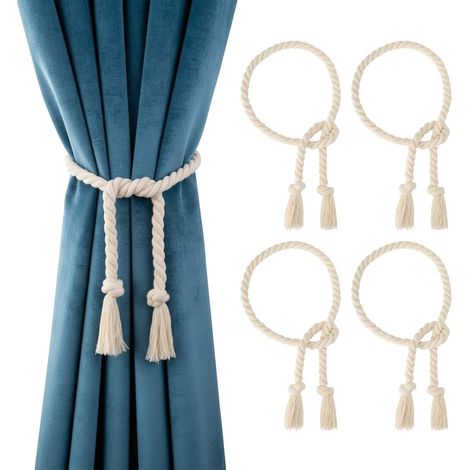 4 Pièces Embrasse pour Rideaux, Corde en Coton Tissé à la Main, 100cm, Style Bohème, pour Salon Chambre Bureau