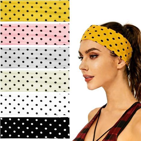 Set di 6 eleganti fasce per capelli a pois da donna, fasce larghe in stile retrò per yoga, corsa, trucco, realizzate in tessuto morbido ed elastico antiscivolo, accessori per capelli (1/5)