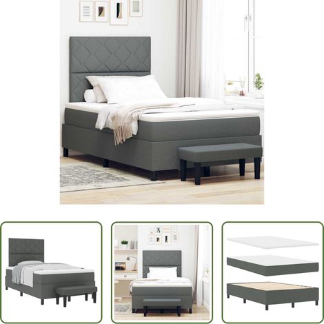Lits modernes - Lit à ressorts avec matelas Gris foncé 120 x 190 cm tissu (1/5)