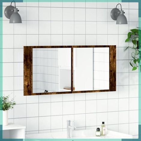 Armoire à miroir LED de bain - 834959 - Chêne fumé - 100 x 12 x 45 cm - Lumière RVB (1/5)