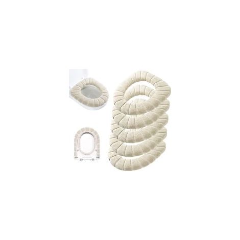 Lot de 5 protège-sièges de toilettes épais et confortables - Housse de siège de toilette douce et chaude en tissu fibre extensible et lavable, installation facile (Citrouille-Beige) (1/5)