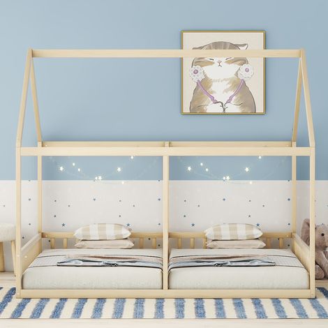 Lits Simples 90 X 200 cm Pour 2 Personnes - Forme Maison - Lits Plats - Naturel (1/5)