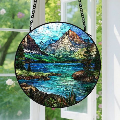Suspension en vitrail - Attrape-soleil en verre coloré pour fenêtre, décoration élégante, cadeau Fête des Mères, Anniversaire pour femme, homme 9cm (1/5)