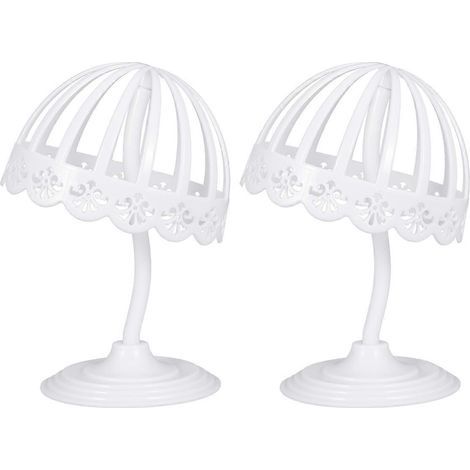 Lot de 2 présentoirs à chapeaux en plastique, hauteur 40 cm, largeur 20 cm, élastiques et réglables, pour table, avec support pour perruques et chapeaux (blanc).-12X20 cm-White (1/4)