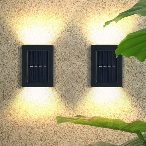 Lampe Solaire Murale Haut Et Bas - 2 Unités - 2 LED - 55-60 Lumen - Batterie 600 mAh - IP65 - Jardin Extérieur (1/5)