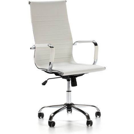 Sedia da Ufficio Londres reclinabile Bianco, Ecopelle, Sedia Executive con poggiatesta Imbottito, Altezza Regolabile, Design ergonomico (1/5)