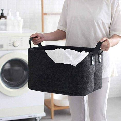 Panier de rangement en feutre – 2 pièces, dimensions 33 x 23 x 20 cm, avec poignées, idéal pour vêtements, serviettes et articles de toilette (1/3)