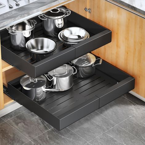 Tiroir Coulissant, Extensible Tiroir Coulissant Telescopique Cuisine pour Placard de Cuisine avec nanofilm adhésif, 43 Profondeur x 30-50 Largeur x 5.8 Hauteur cm (1/5)