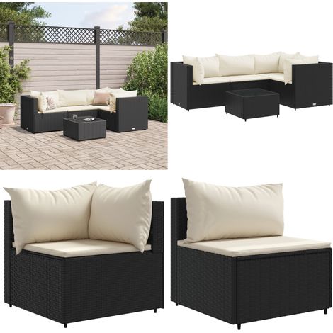 5-tlg. Garten-Lounge-Set mit Kissen Schwarz Poly Rattan - Gartentisch - Rattanmöbel (1/5)