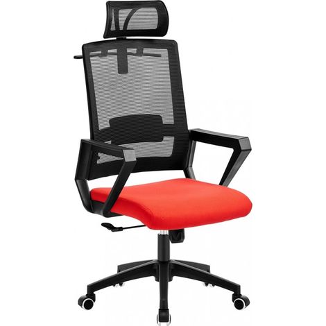 ORION91 Silla ESENTIAL de Oficina Director con Ruedas - Color Negro  Respaldo Ergonómico Transpirable Malla negra y Asiento Rojo 60x63x125cm Oficina Teletrabajo - SpazioLuzio