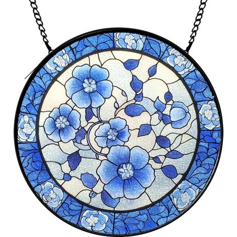 30 cmAttrape-soleil oiseau fleurs en vitrail suspendu, décoration fenêtre jardin, cadeau Noël femme (1/5)