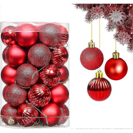 Boules de Noël rouges, lot de 34 boules rouges pour décorer le sapin, ornements de Noël pour les fêtes et les soirées. (1/5)