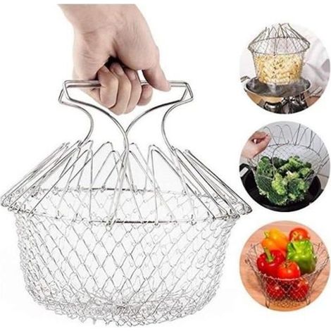 Panier Métal De Cuisson Rinçage Vapeur Pâtes Frites Légumes Salade Filet Passoire Pliable Cuisine Chef (1/4)