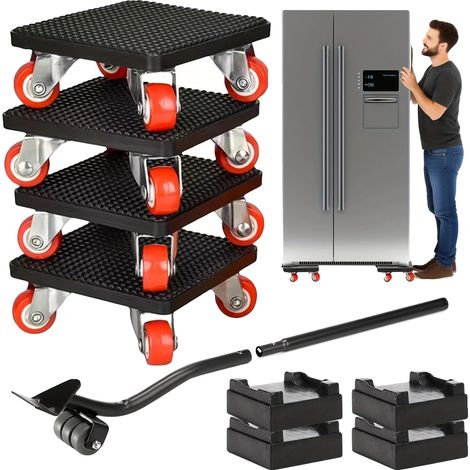 Set per il trasloco di mobili, ruote robuste, sollevatore ergonomico, set nero da 9 pezzi (1/2)