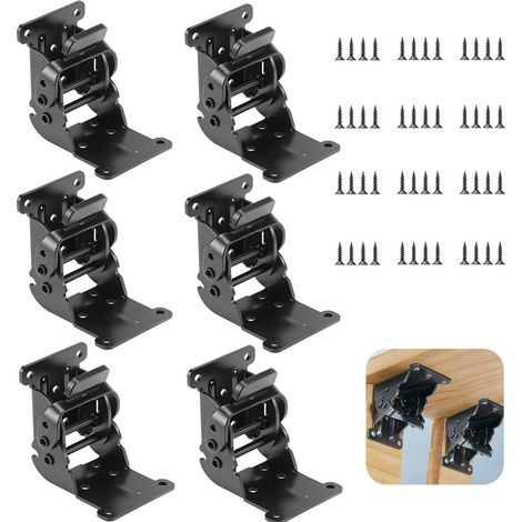 Charnière pliante lourde avec verrouillage 0-90-180° noir, charnière porte et placard, angle pliable pour pied de table, meuble, acier inoxydable pour établi, étagère, mobilier du quotidien, lot de 6 (1/5)