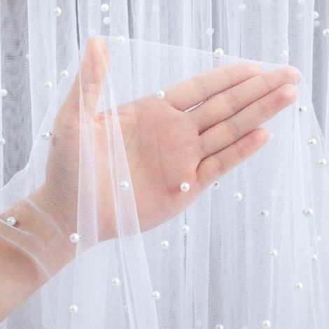 Chemin de table rectangulaire en tulle transparent et dentelle pour mariage, tissu rectangulaire en maille de gaze (XXL, 160 x 200 cm, blanc) (1/5)