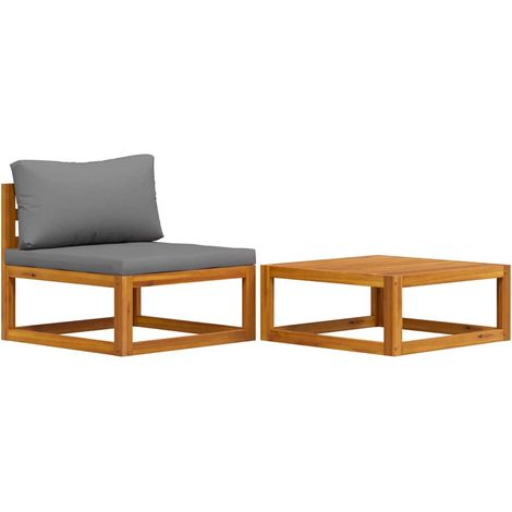 Salon de jardin 2 pcs,Mobilier de terrasse,Table et Chaise pour Relax avec coussin Bois d'acacia solide -YZ674365 (1/5)