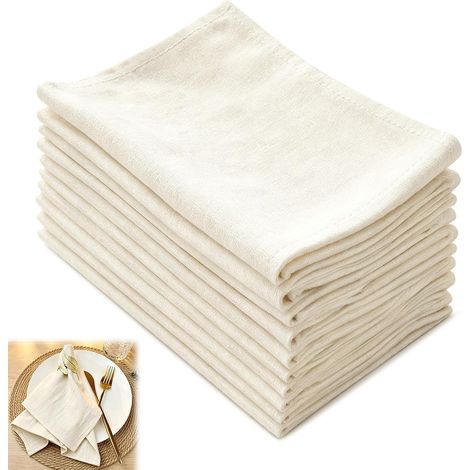 Serviettes de Table en Tissu, Lot de 12 Serviette Tissu, Serviettes en Tissu, Serviette de Table, Réutilisables, pour Les fêtes, Les Mariage, Hôtels, Restaurants, 40 x 40cm (Blanc Cassé) (1/5)