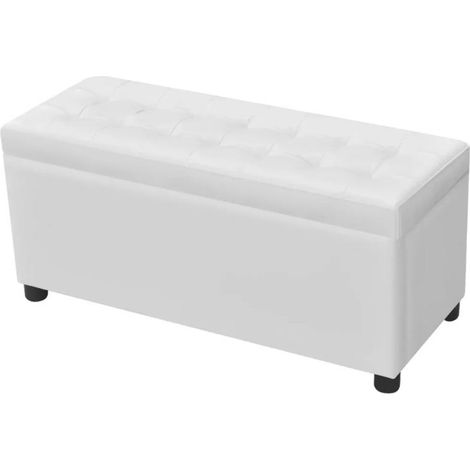 Banquette coffre capitonnée similicuir blanc Mouby 87 cm (1/5)