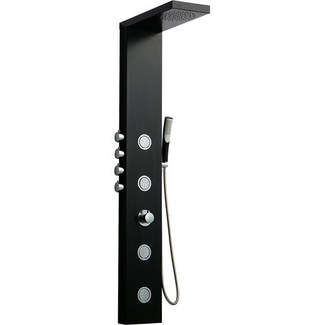 Colonne de douche hydromassante 150x22cm – Aluminium noir – 4 jets SEDAL – Installation rapide avec kit de fixation inclus – Dp Griferia (1/5)