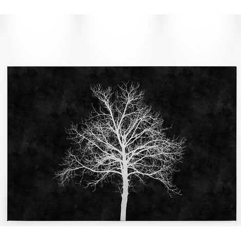 Tableau arbre blanc sur fond noir | Tableau moderne pour déco salon & cuisine | Tableau arbre sans feuille idéal couloir - 0,9 x 0,6 m (1/5)