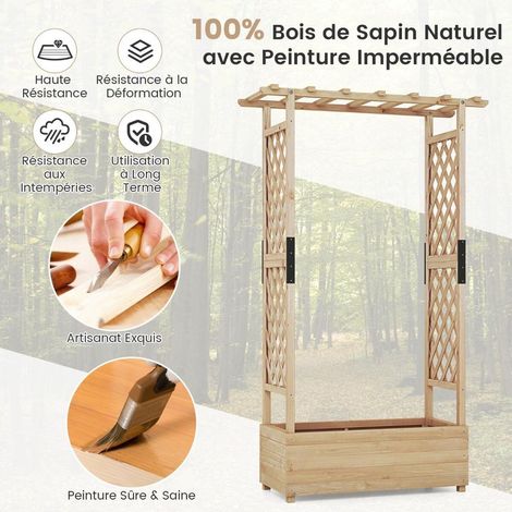 182x110x44 cm jardinière surélevée en bois avec 2 treillis et toit suspendu, pour balcon et jardin (1/5)