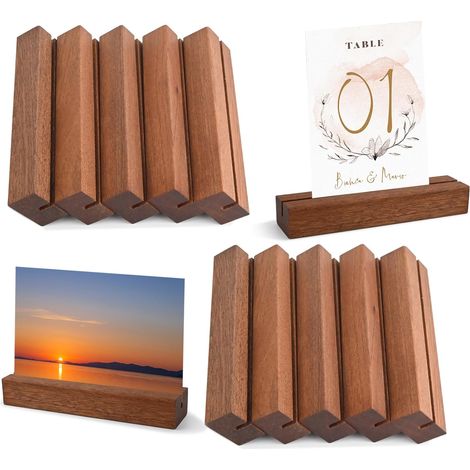 Set di 10 porta biglietti in legno, base in ebano, utilizzabili come porta biglietti da tavolo, porta menù, porta foto, porta cartoline, porta prezzi, per matrimoni, ristoranti, banchetti e altri even