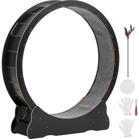 Roue d'exercice pour chat en bois, 132 cm, pour chats jusqu'à 12,7 kg, avec tapis et système de verrouillage, silencieuse, pour fitness et santé des félins, noire. (1/5)