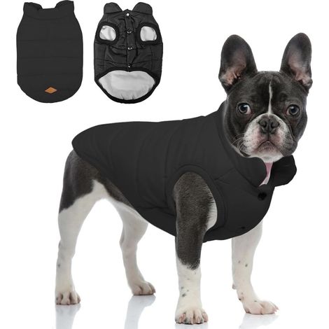 Manteau d'hiver imperméable et coupe-vent pour chien Veste rembourrée chaude pour chiot bouledogue français avec fermeture par boutons-pression (1/5)
