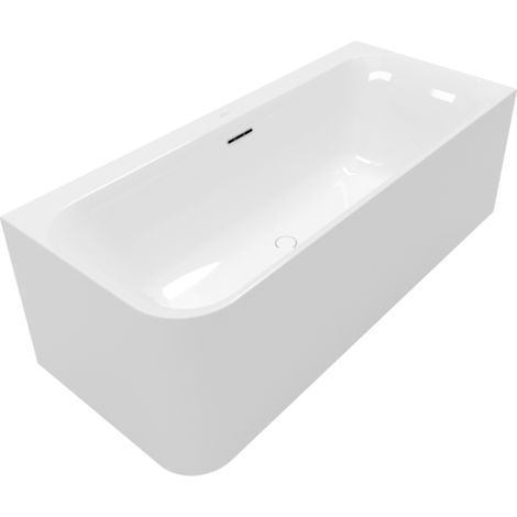 Baignoire semi-îlot d'angle VILLEROY & BOCH Loop & Friends version droite avec bonde blanche et trop-plein chromé