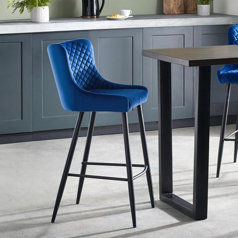 Tabouret de bar en velours Luxe, bleu (1/5)