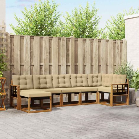 Outdoor-Sofagarnitur mit Kissen 7 pcs Natur und Beige (1/5)