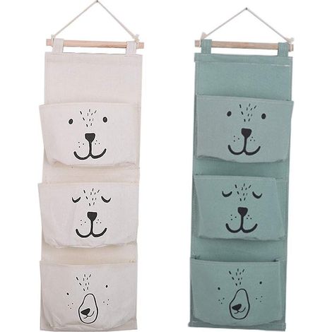 Organisateur suspendu, armoire murale en coton, rangement mural à 3 poches pour salle de bain et chambre (vert et blanc) (1/4)